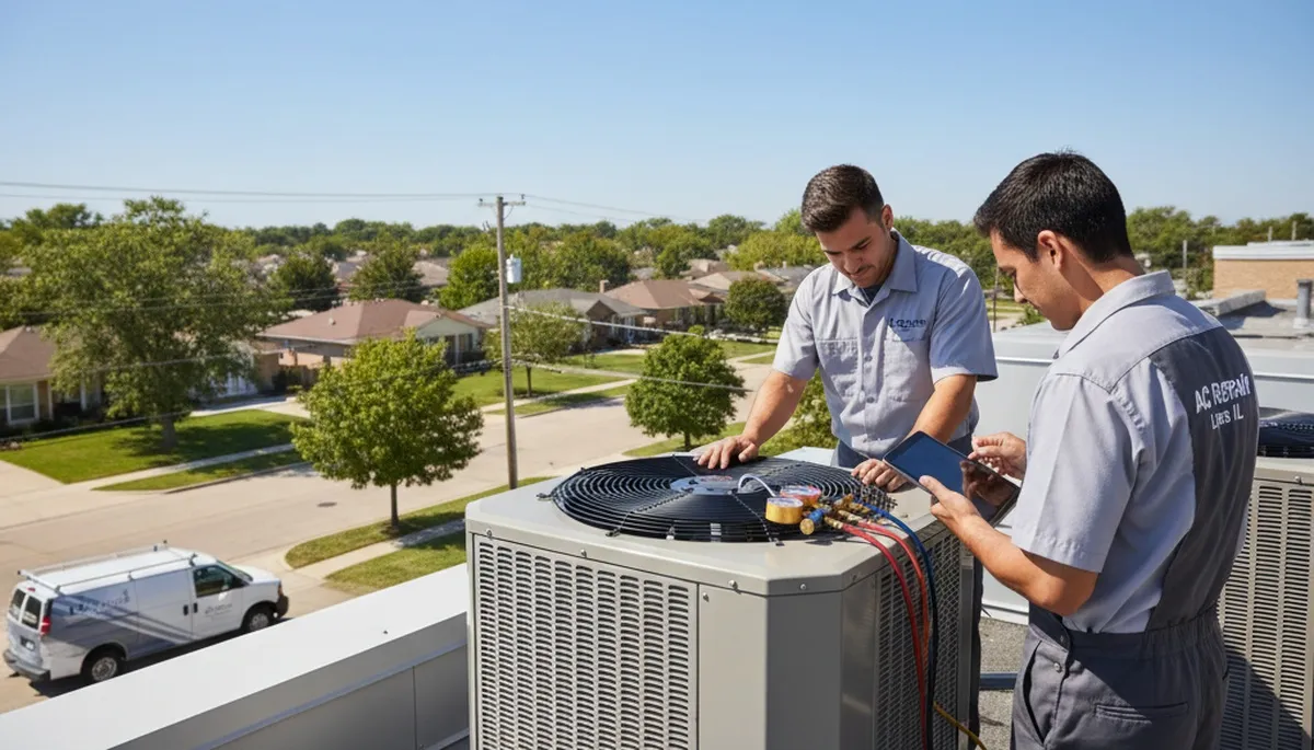 HVAC technician performing AC repair service in Chicago IL home