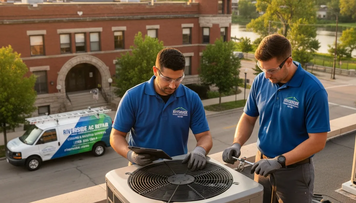 Professional AC repair technician servicing air conditioner unit in Chicago IL homes